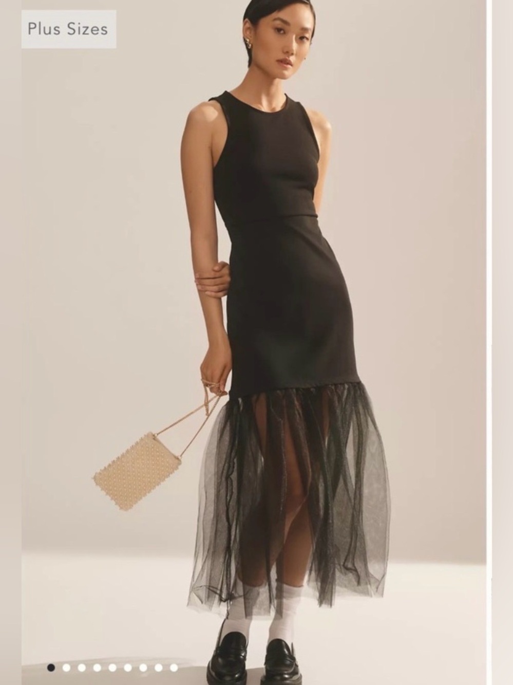 Anthropologie Maeve Black Sleeveless Knit Maxi Dress with Tulle Hem large NWOT